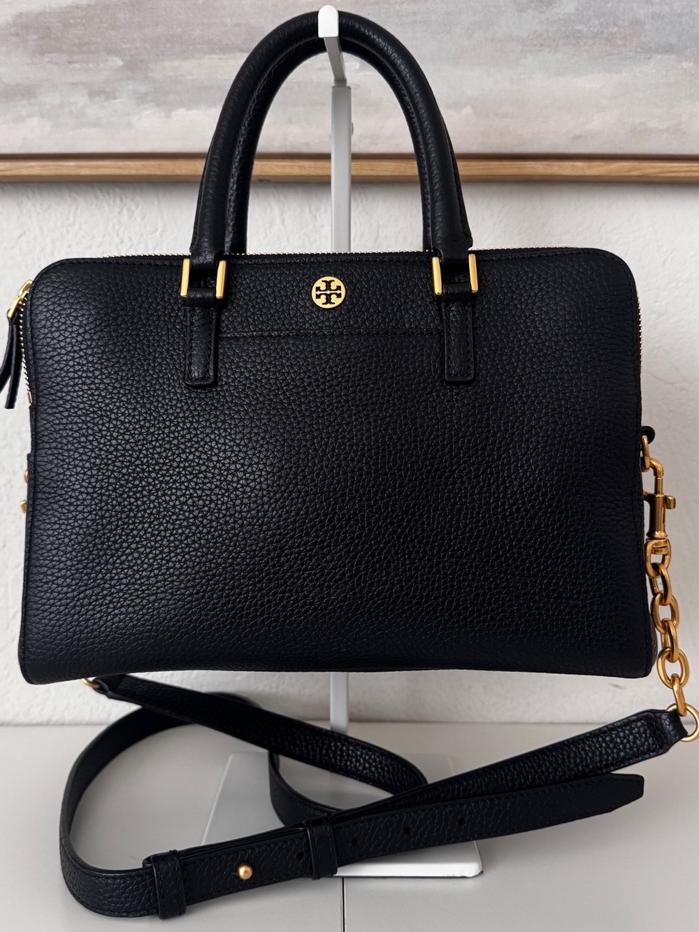 Tory Burch Black Georgia Pebbled Leather Bag